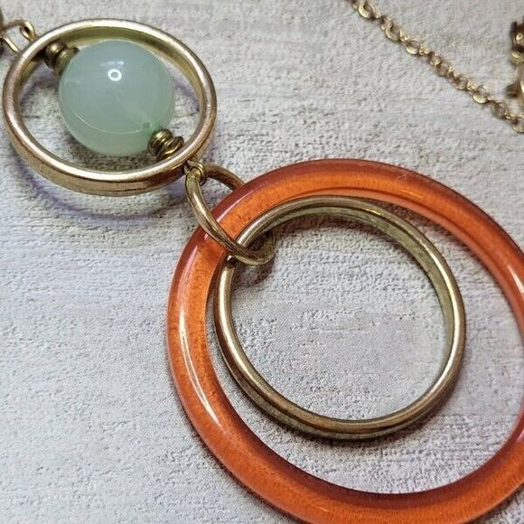 Vintage Art Deco Style Circles Lucite and Glass 30" Goldtone Necklace - Picture 2 of 3